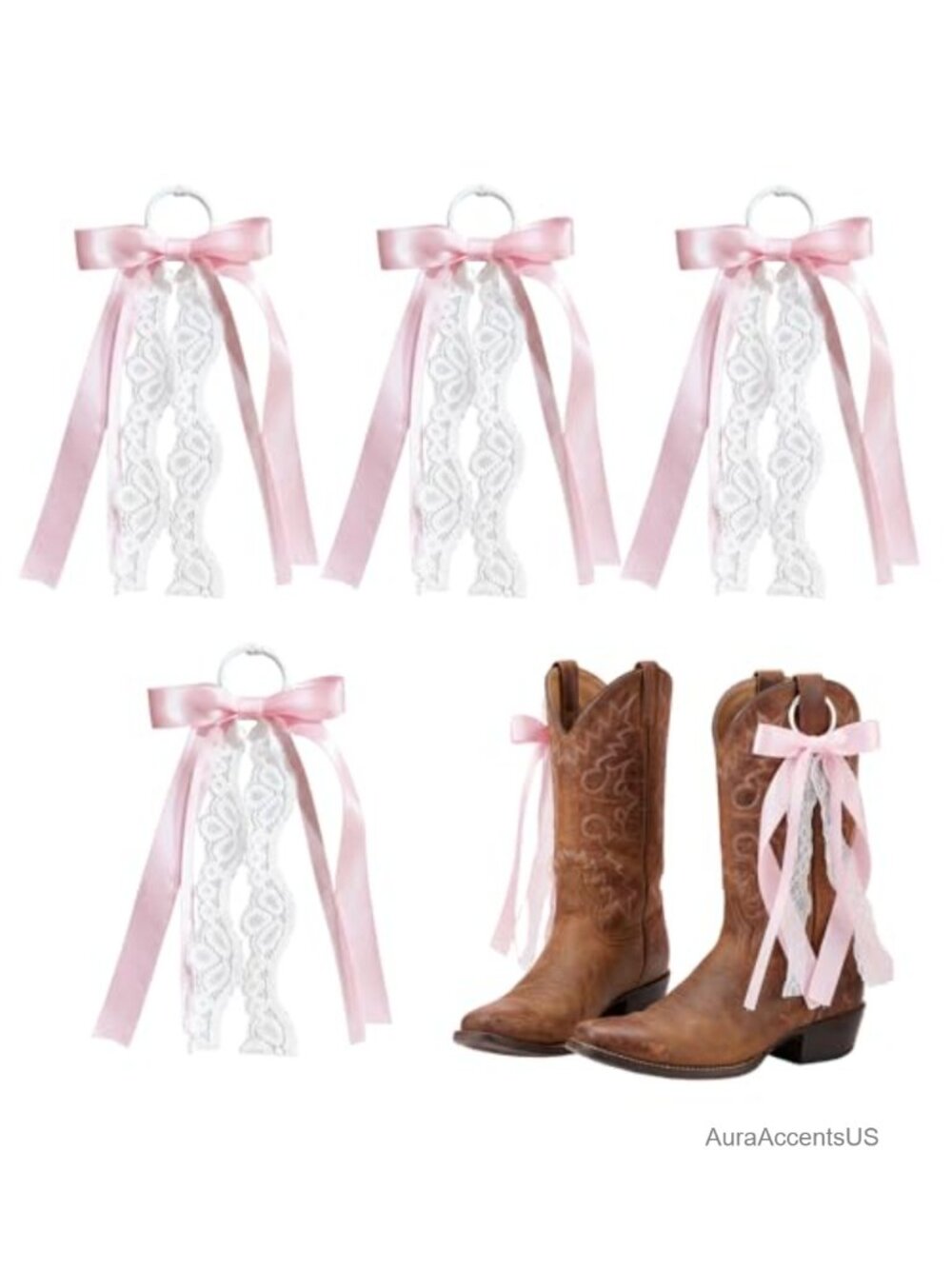 4 Pcs Lace Bow Boot Clips Removable Shoe Accessories for Cowgirl Boots Parties